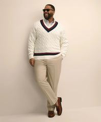 Big & Tall Supima® Cotton Cable Tennis Sweater | Brooks Brothers sale