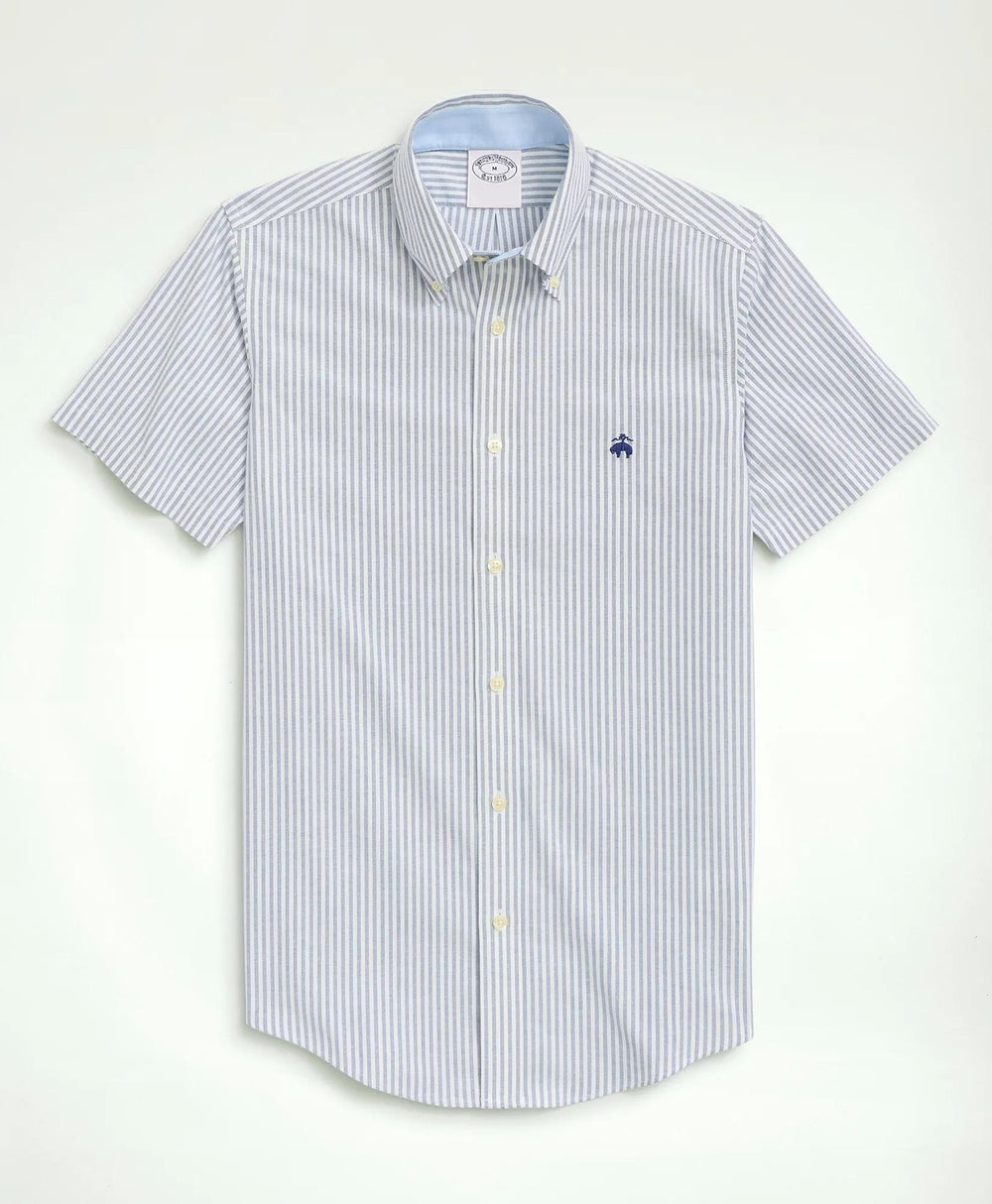 Stretch Non-Iron Oxford Button-Down Collar, Bengal Stripe Short- Sleeve Sport Shirt | Brooks Brothers sale