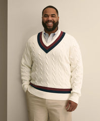 Big & Tall Supima® Cotton Cable Tennis Sweater | Brooks Brothers sale