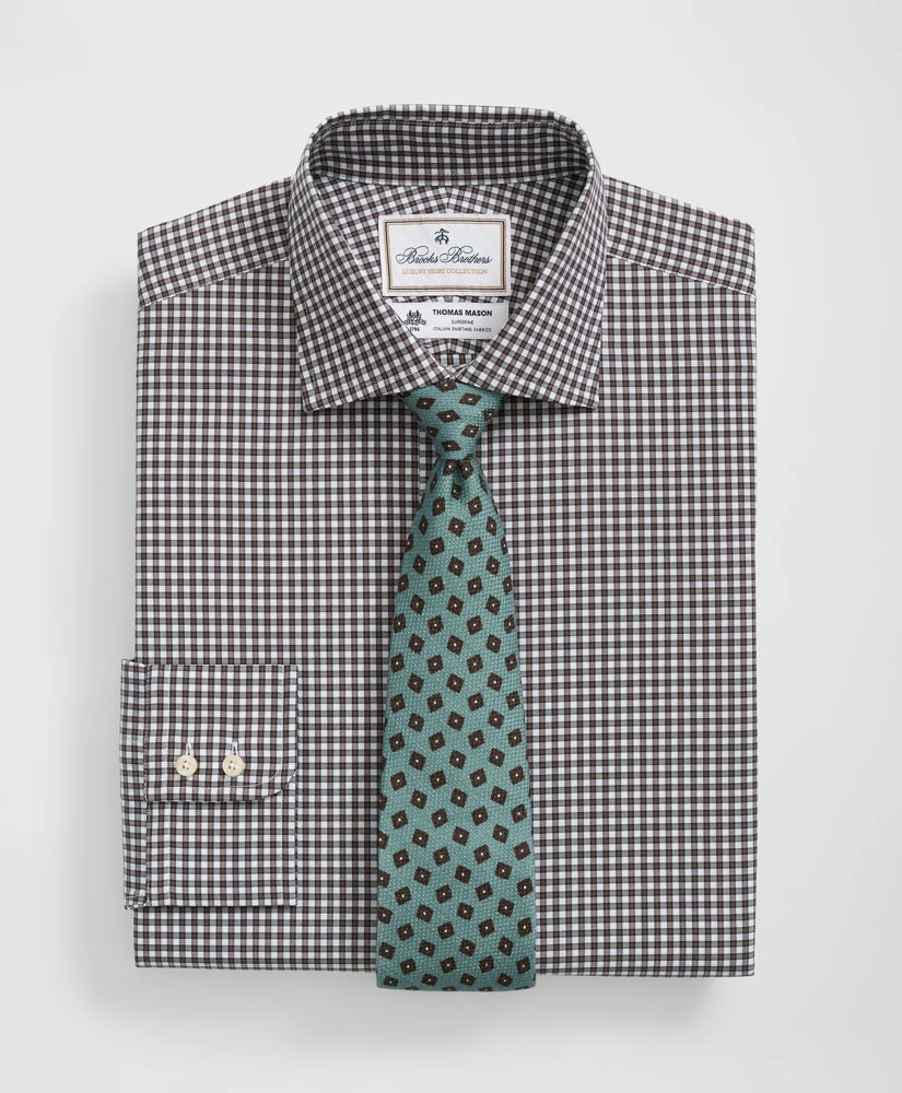 Brooks Brothers X Thomas Mason® Cotton English Collar, Checked Dress Shirt | Brooks Brothers online shop