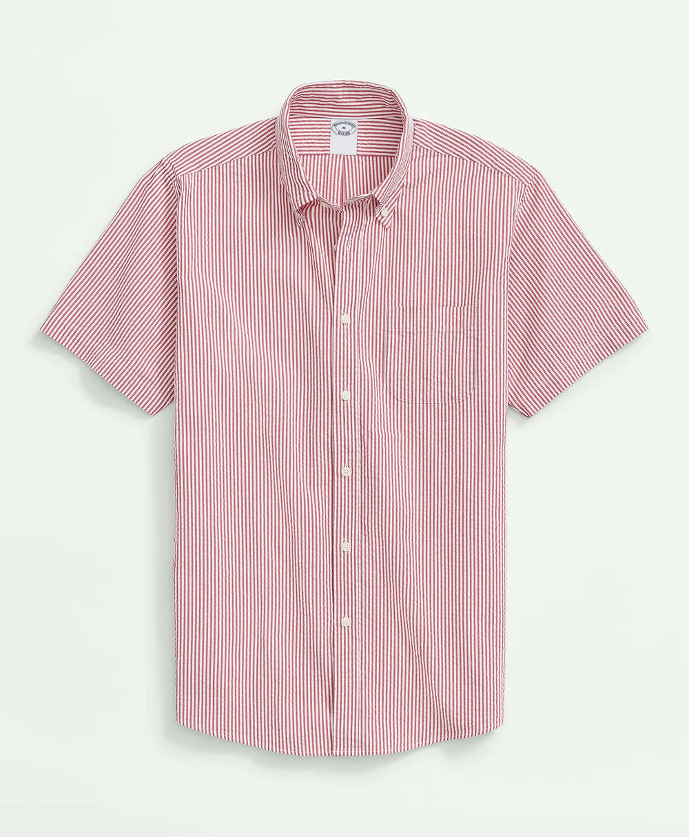 Washed Cotton Seersucker Button-Down Collar, Stripe Short-Sleeve Sport Shirt | Brooks Brothers cheap