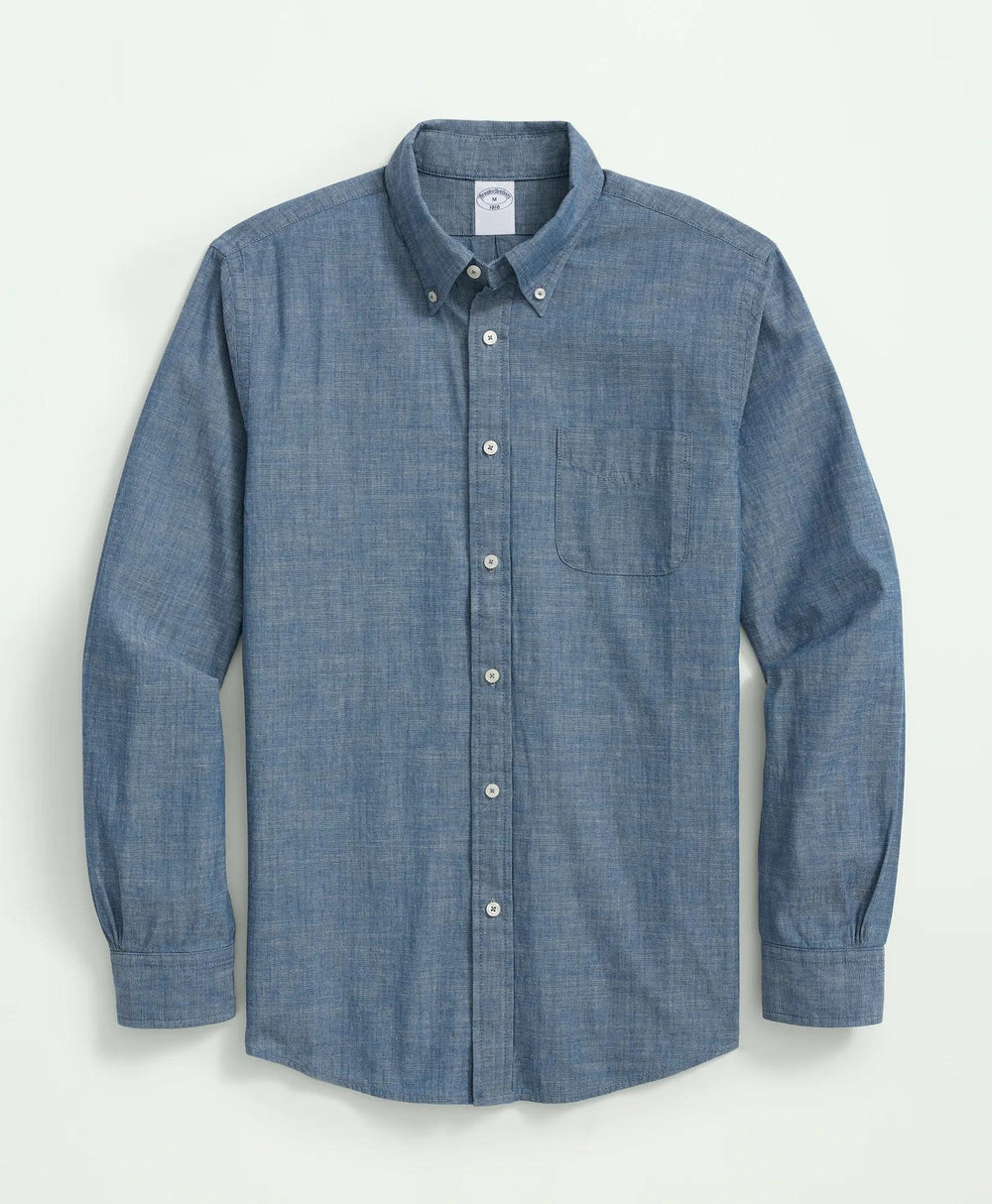 Chambray Cotton Poplin Polo Button Down Collar, Sport Shirt | Brooks Brothers on sale