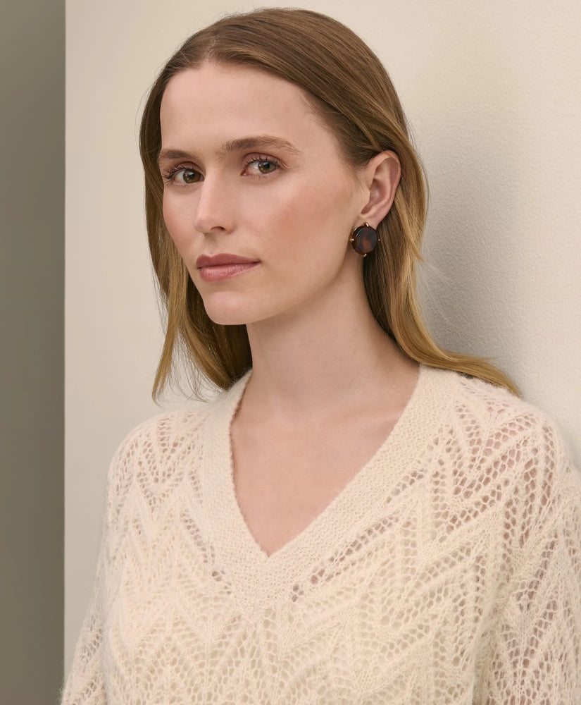 Alpaca-Wool Blend Pointelle Bell-Sleeve Sweater | Brooks Brothers online shop