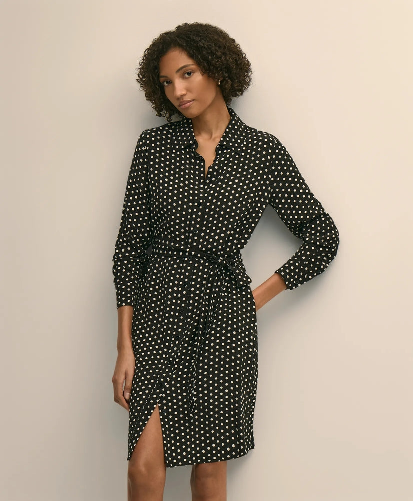 Belted Dot-Print Shirt Dress | Brooks Brothers sale
