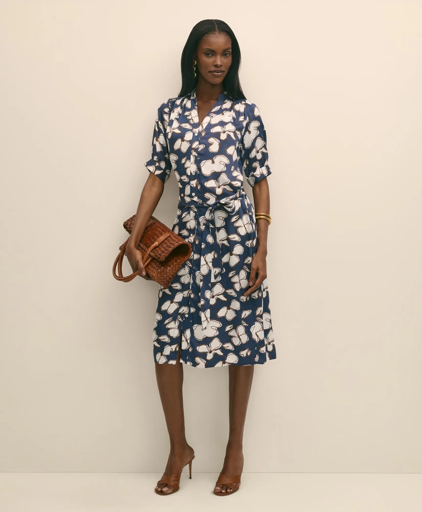 Belted Modal Shirt Dress in Abstract Floral Print | Brooks Brothers online shop