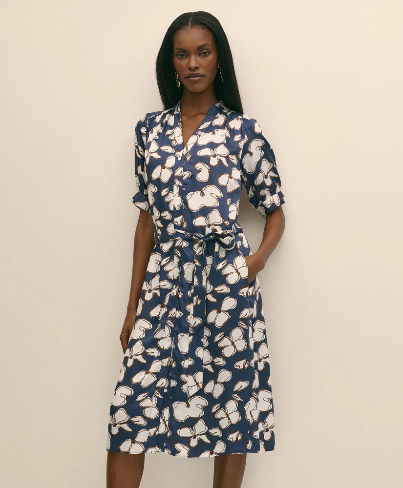 Belted Modal Shirt Dress in Abstract Floral Print | Brooks Brothers online shop
