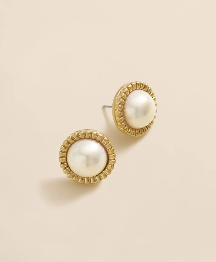 Bezel Frame Faux-Pearl Stud Earrings | Brooks Brothers for sale