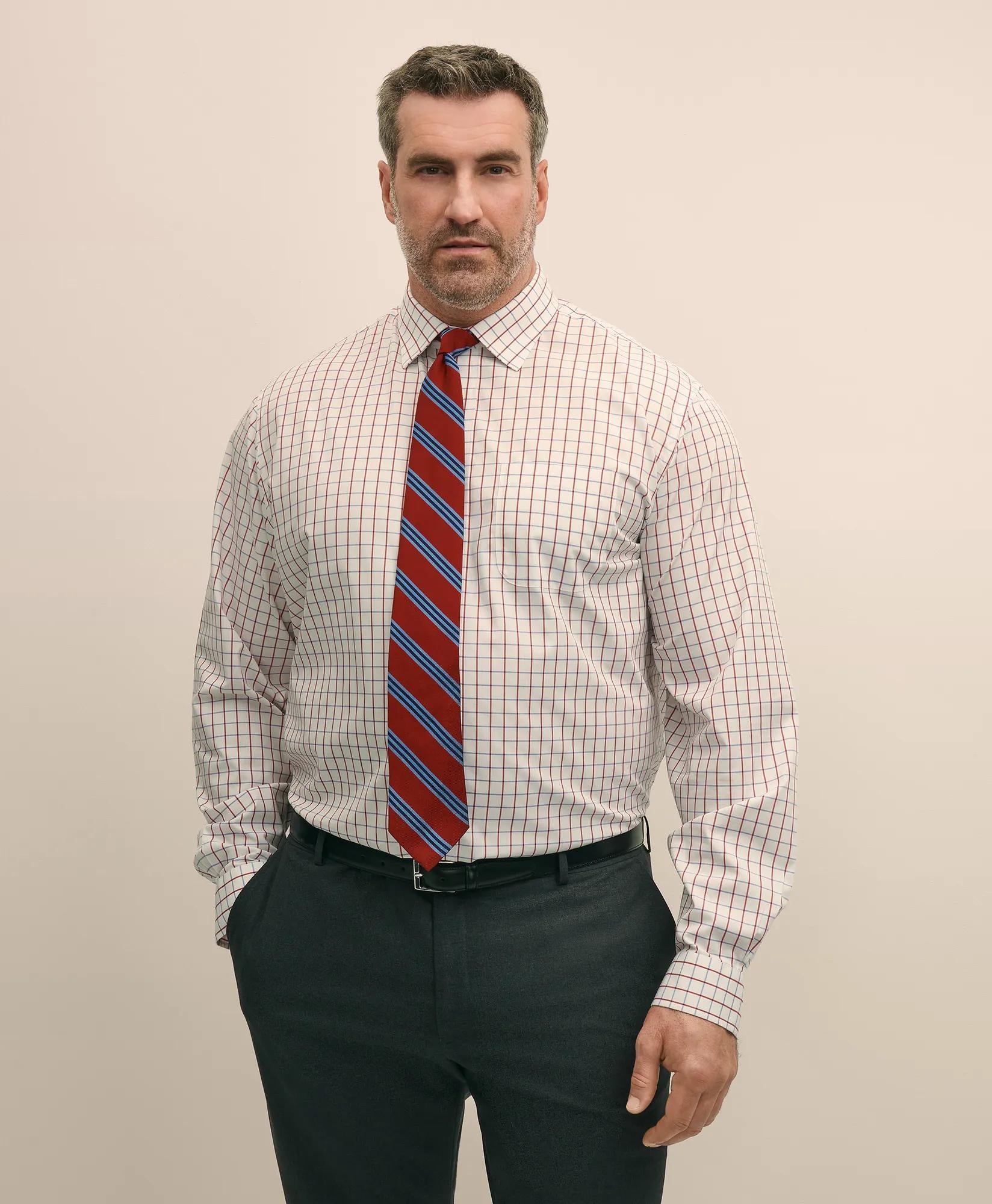 Big & Tall Stretch Cotton Broadcloth Non-Iron Ainsley Collar, Windowpane Dress Shirt | Brooks Brothers for sale