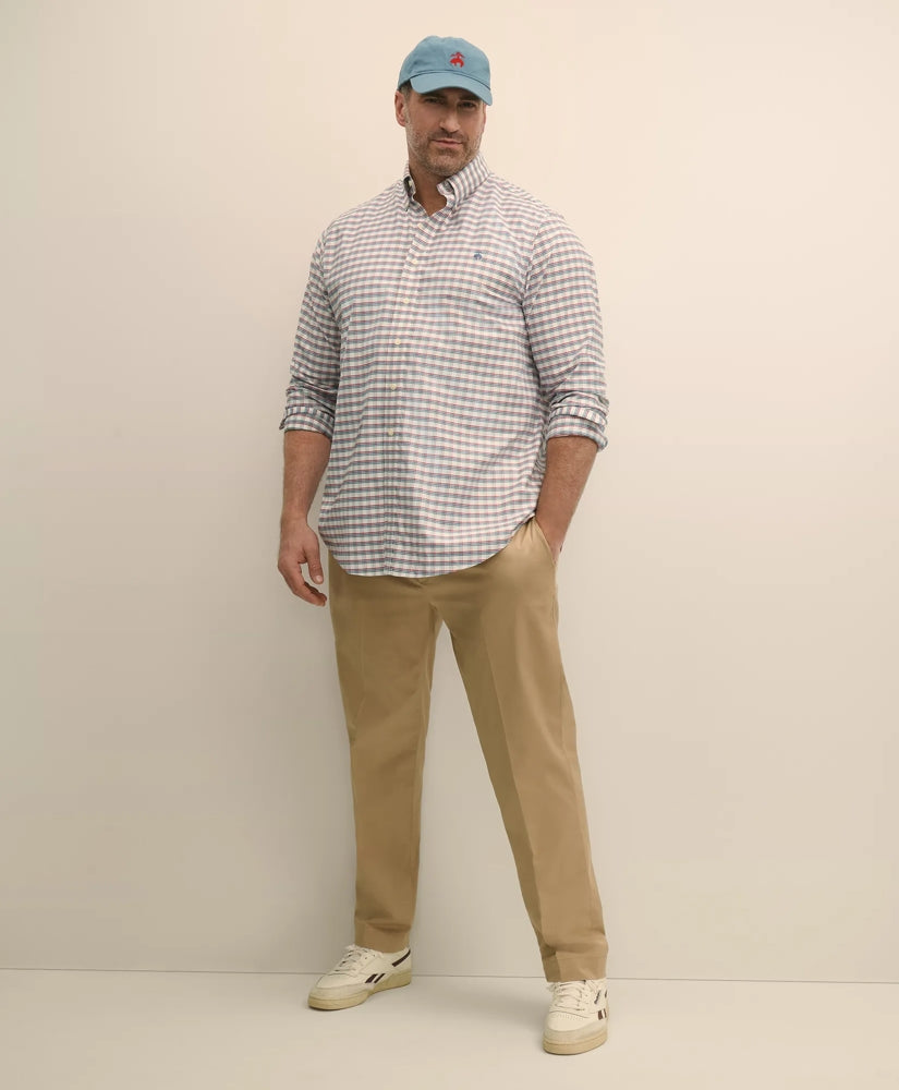Big & Tall Stretch Cotton Non-Iron Oxford Polo Button Down Collar, Checked Shirt | Brooks Brothers sale