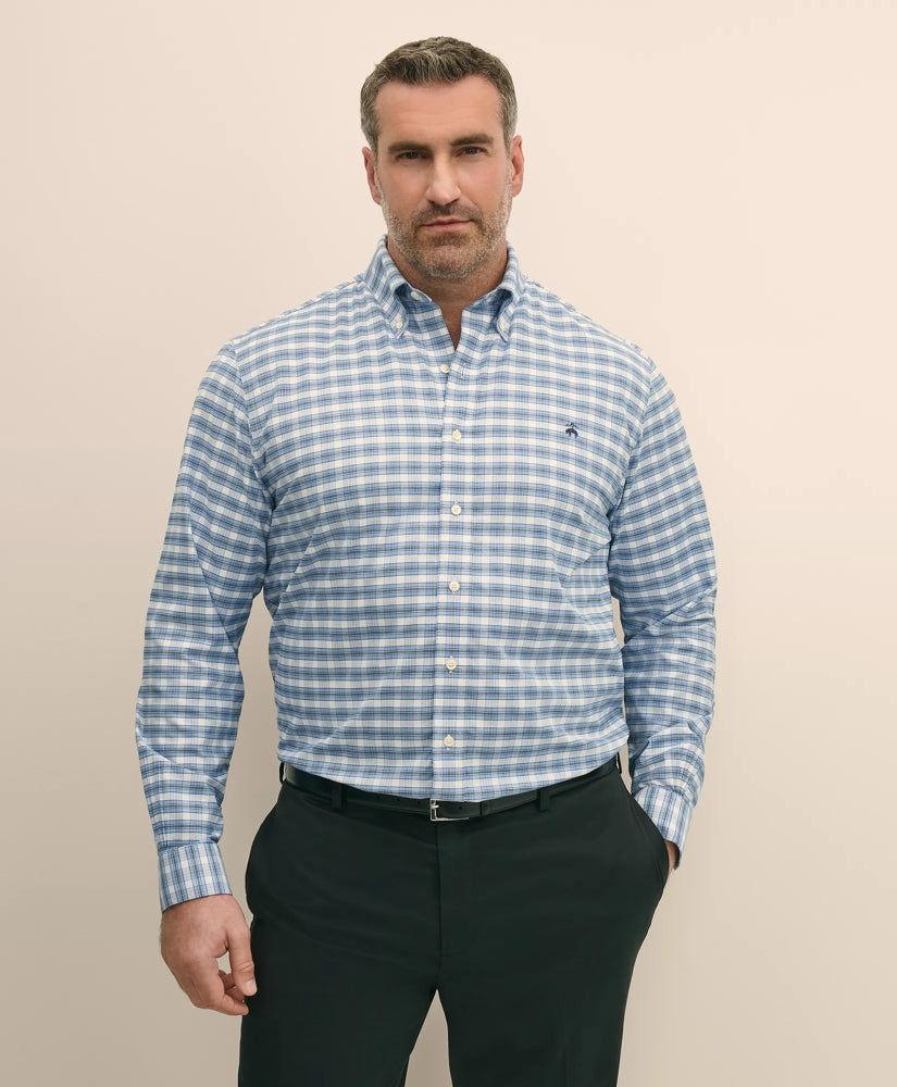 Big & Tall Stretch Cotton Non-Iron Oxford Polo Button Down Collar, Outline Check Shirt | Brooks Brothers on sale