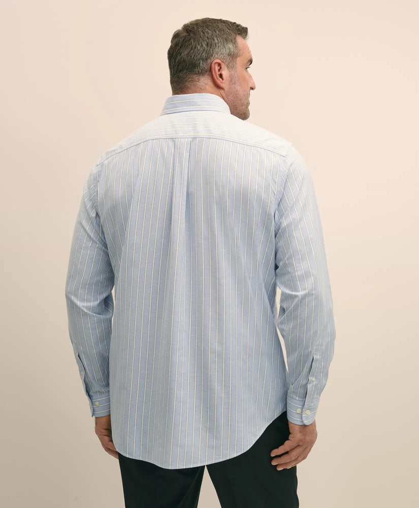 Big & Tall Stretch Cotton Non-Iron Oxford Polo Button Down Collar, Outline Stripe Shirt | Brooks Brothers online shop