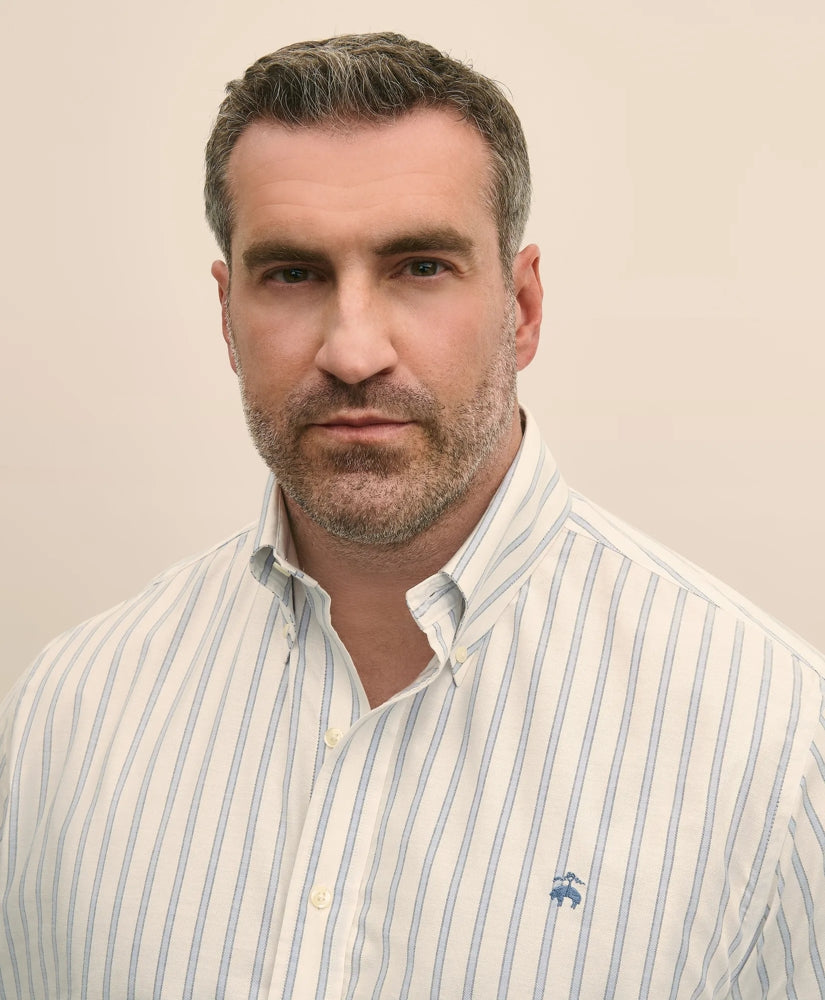 Big & Tall Stretch Cotton Non-Iron Oxford Polo Button Down Collar, Outline Stripe Shirt | Brooks Brothers online