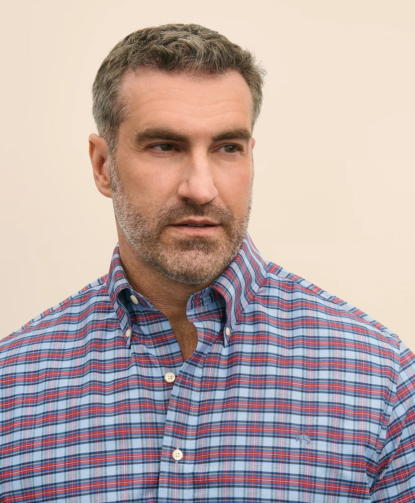 Big & Tall Stretch Cotton Non-Iron Oxford Polo Button Down Collar, Royal Stewart Tartan Shirt | Brooks Brothers for sale