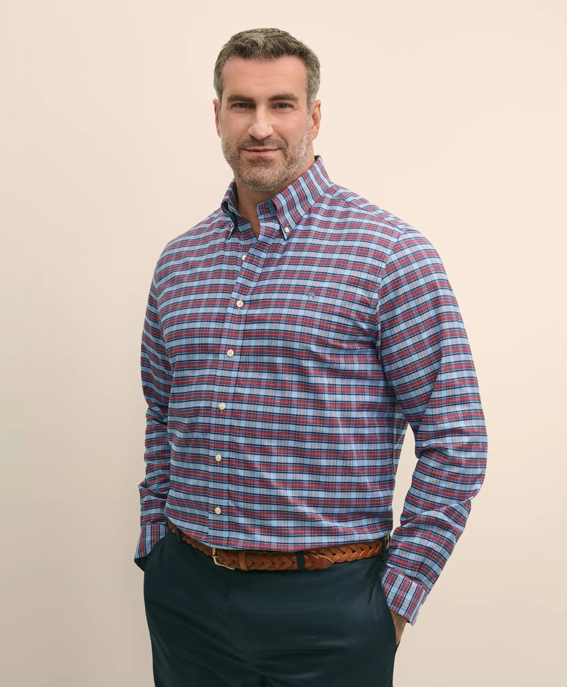 Big & Tall Stretch Cotton Non-Iron Oxford Polo Button Down Collar, Royal Stewart Tartan Shirt | Brooks Brothers for sale