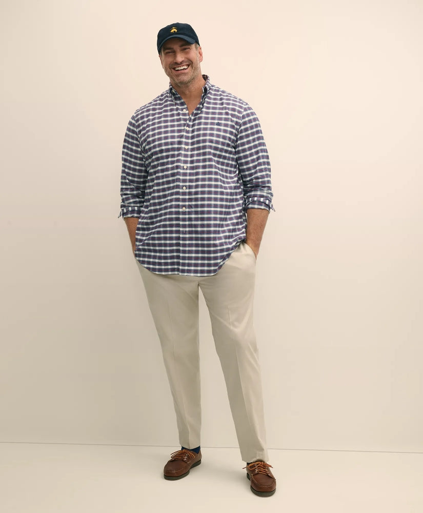 Big & Tall Stretch Cotton Non-Iron Oxford Polo Button Down Collar, Royal Stewart Tartan Shirt | Brooks Brothers for sale