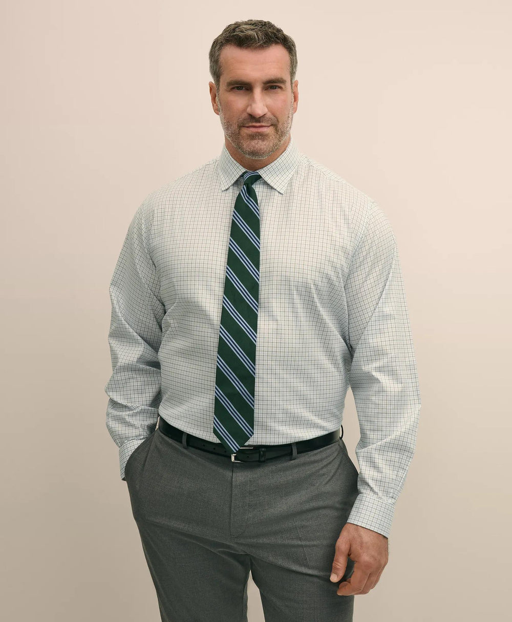 Big & Tall Stretch Cotton Non-Iron Pinpoint Oxford Ainsley Collar, Windowpane Dress Shirt | Brooks Brothers online