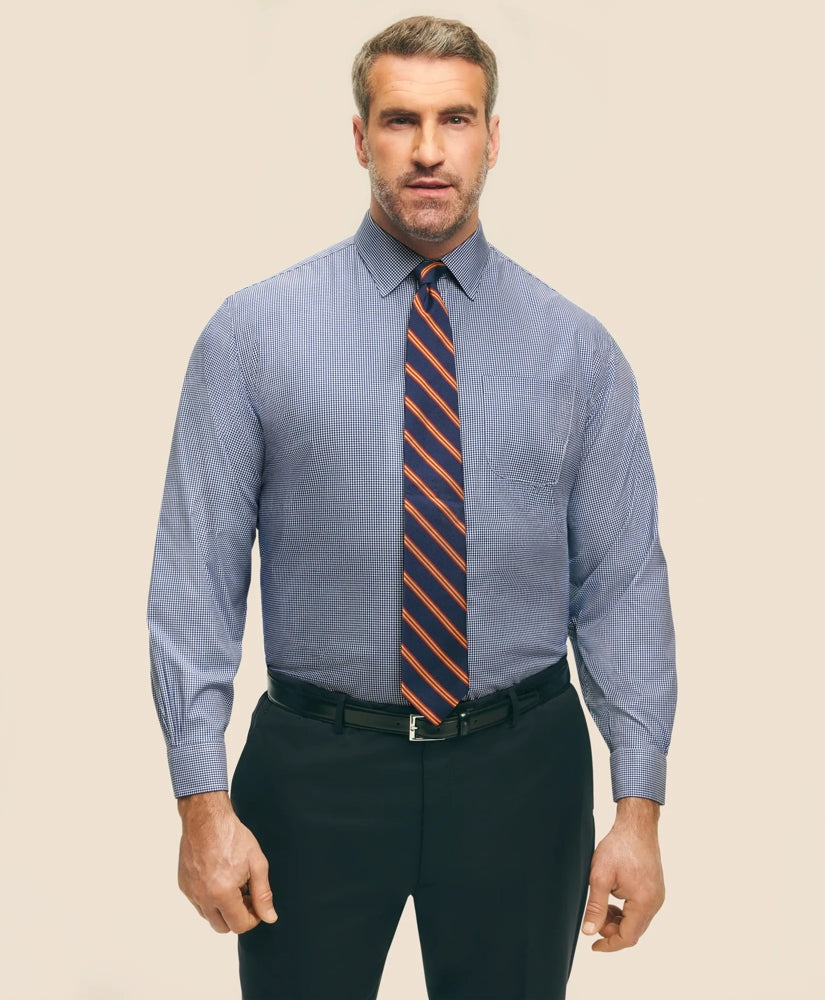 Big & Tall Stretch Supima® Cotton Non-Iron Pinpoint Oxford Ainsley Collar, Gingham Dress Shirt | Brooks Brothers on sale
