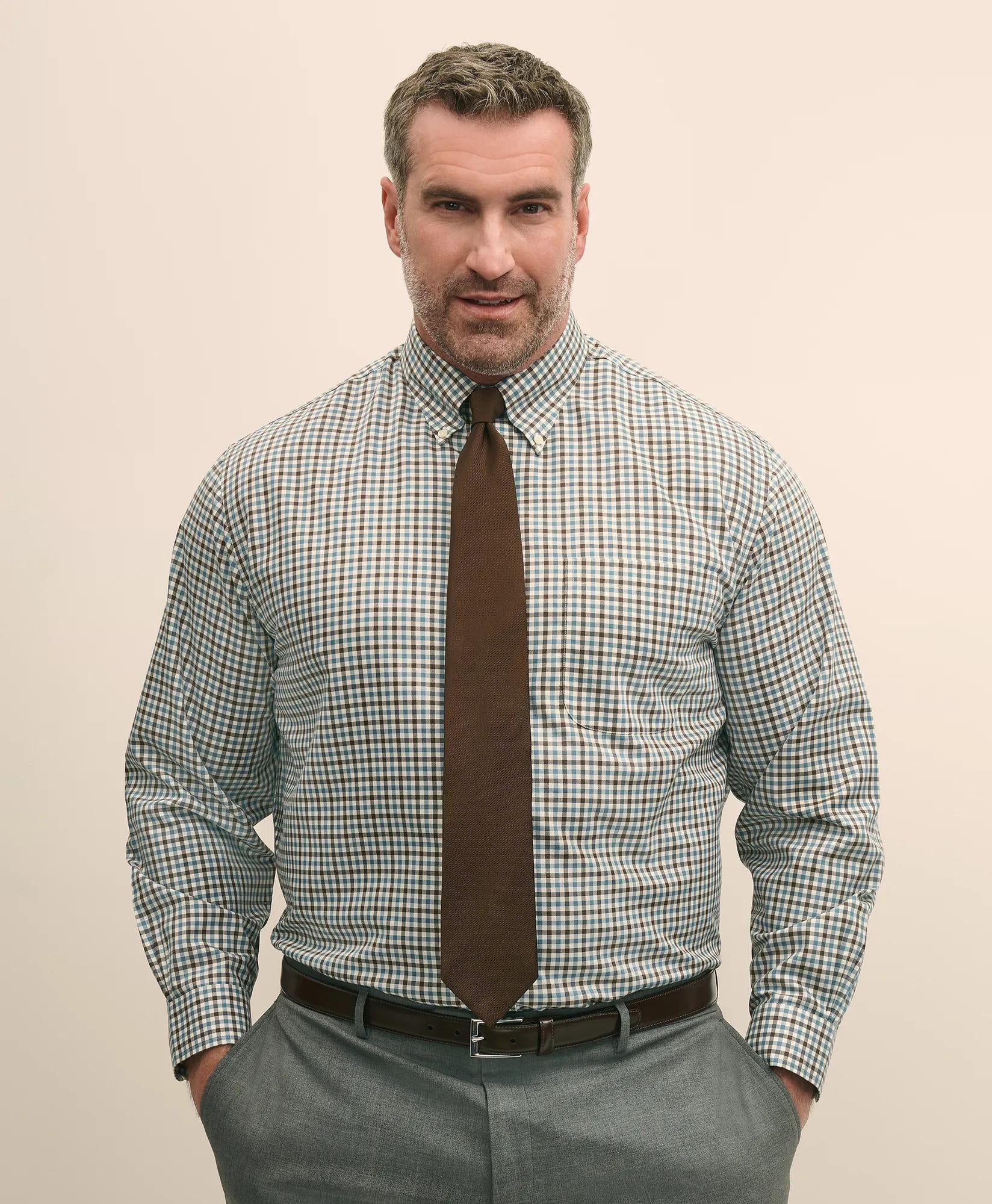 Big & Tall Stretch Supima® Cotton Non-Iron Twill Polo Button Down, Check Sport Shirt | Brooks Brothers on sale