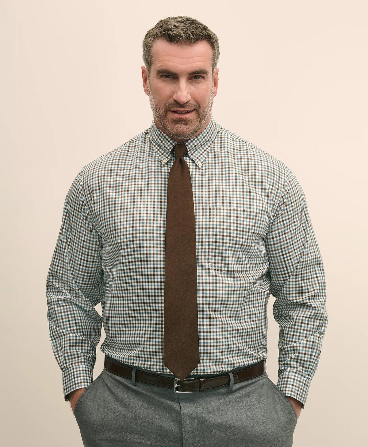 Big & Tall Stretch Supima® Cotton Non-Iron Twill Polo Button Down, Check Sport Shirt | Brooks Brothers on sale