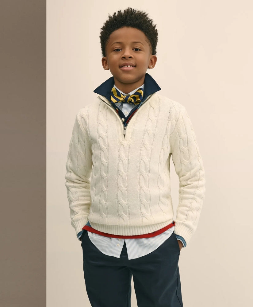 Boys Cotton Cable Knit Quarter-Zip Sweater | Brooks Brothers discount