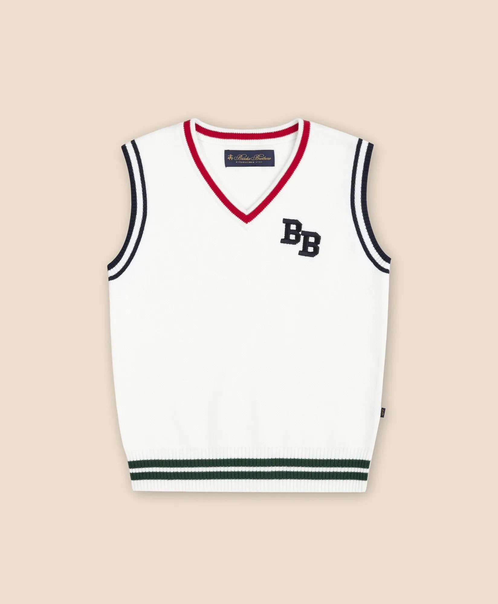 Boys Cotton Jacquard Varsity Sweater Vest | Brooks Brothers online shop