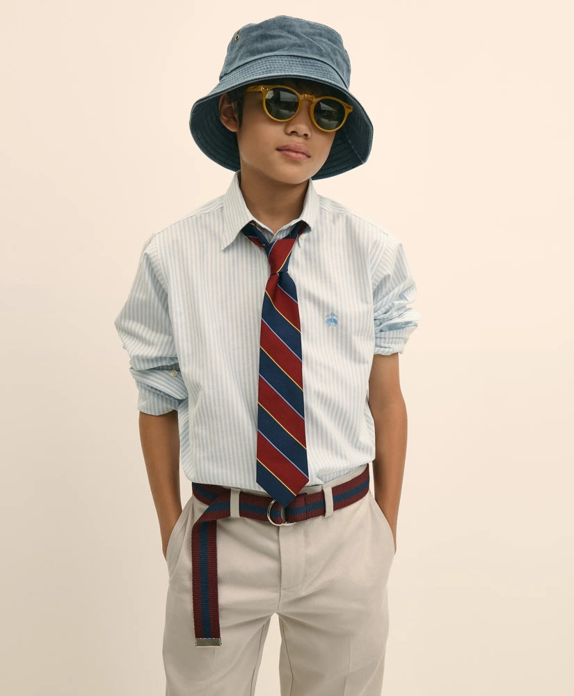 Boys Non-Iron Stretch Cotton Striped Oxford Sport Shirt | Brooks Brothers online shop