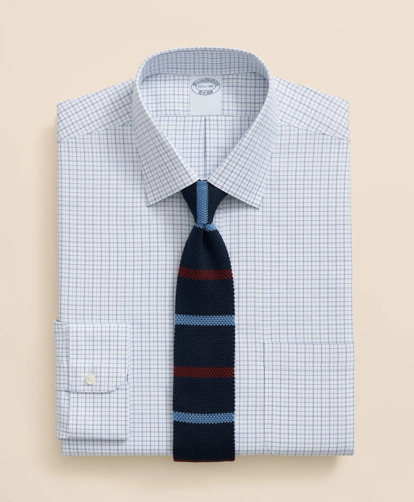 Brooks Brothers Explorer Collection Non-Iron Twill Ainsley Collar Windowpane, Dress Shirt | Brooks Brothers on sale