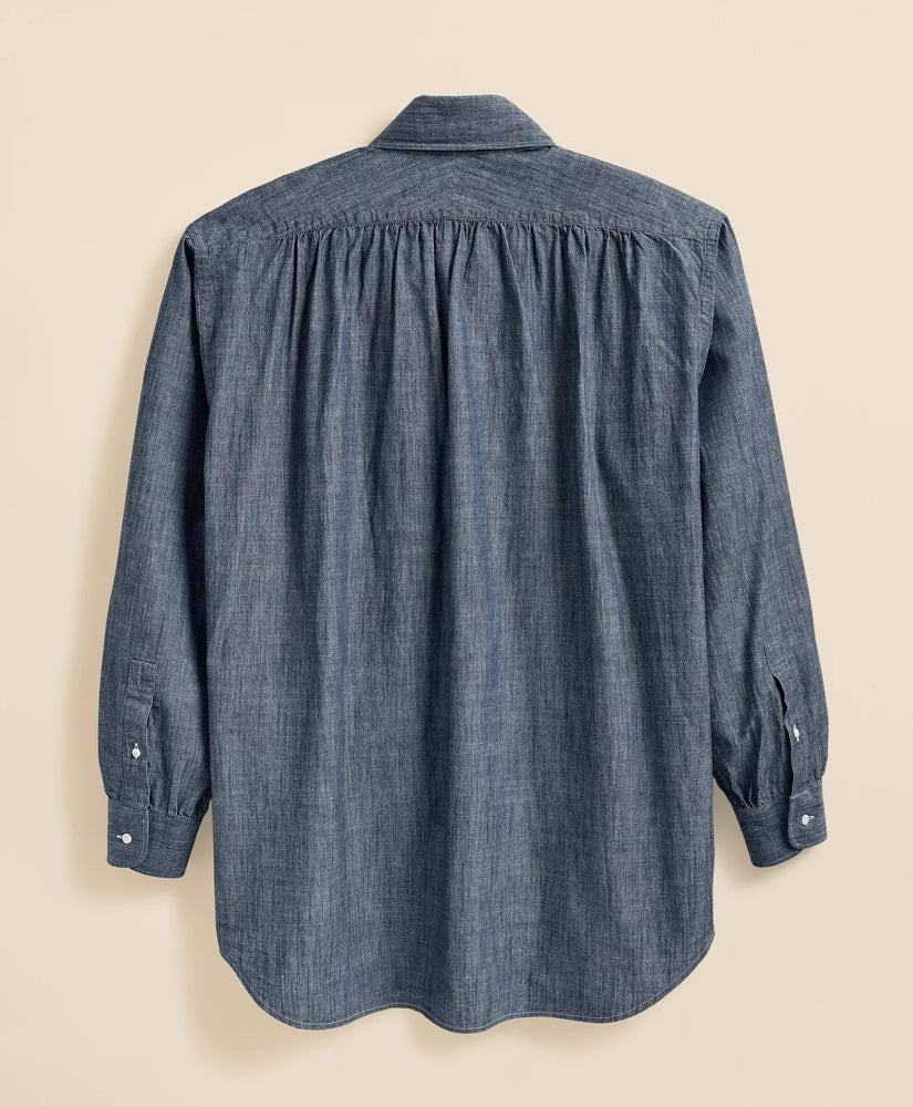 Brooks Brothers X Engineered Garments Cotton Chambray Ascot Collar Oversized Dress Shirt | Brooks Brothers sale