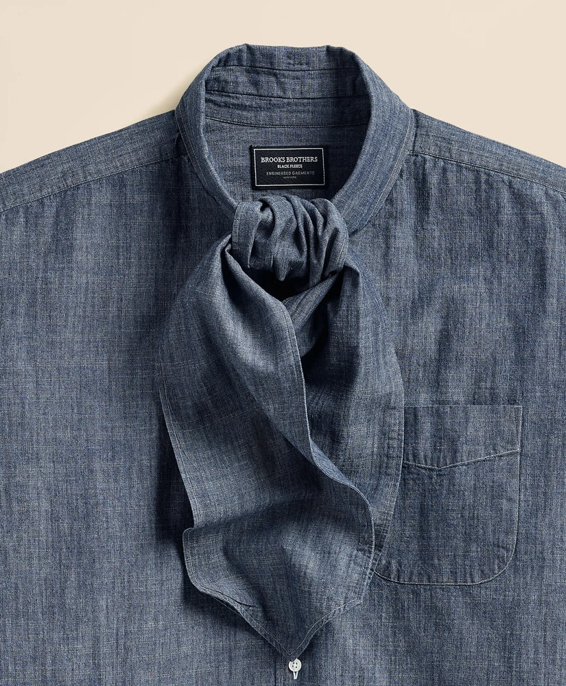 Brooks Brothers X Engineered Garments Cotton Chambray Ascot Collar Oversized Dress Shirt | Brooks Brothers sale
