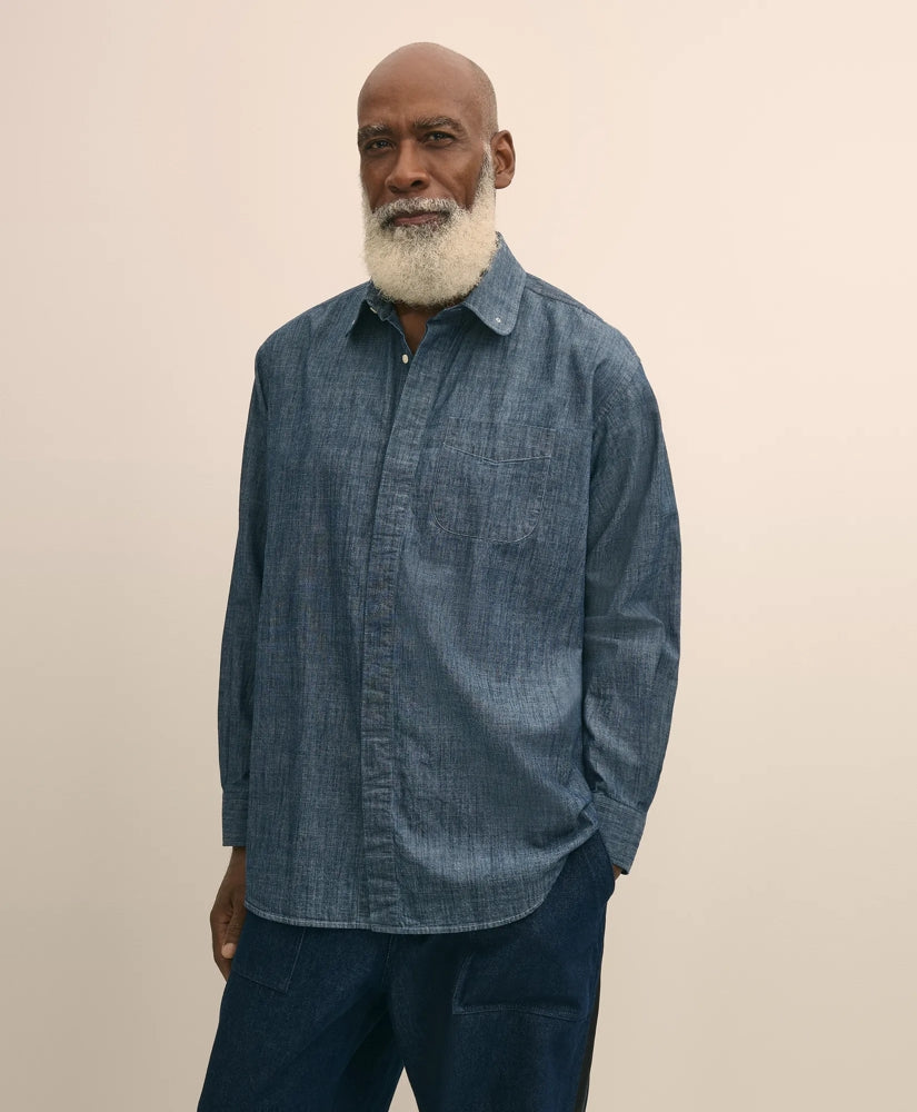 Brooks Brothers X Engineered Garments Cotton Chambray Round Pinhole Collar Oversized Dress Shirt | Brooks Brothers discount