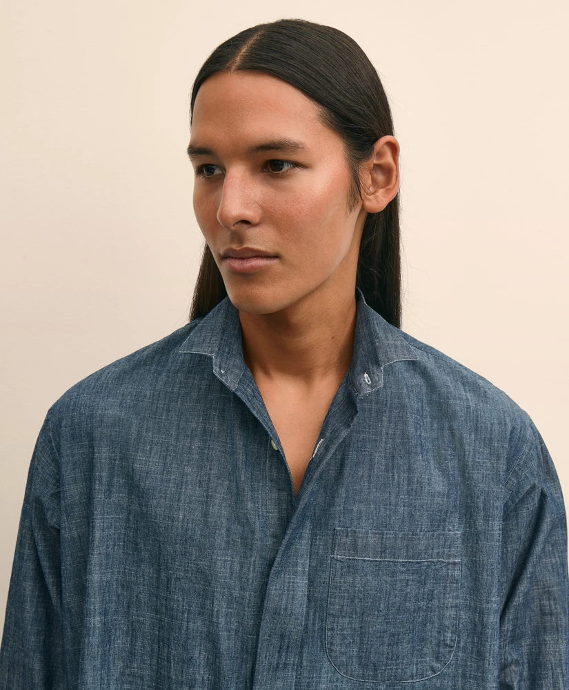 Brooks Brothers X Engineered Garments Cotton Chambray Wing Collar Oversized Dress Shirt | Brooks Brothers on sale