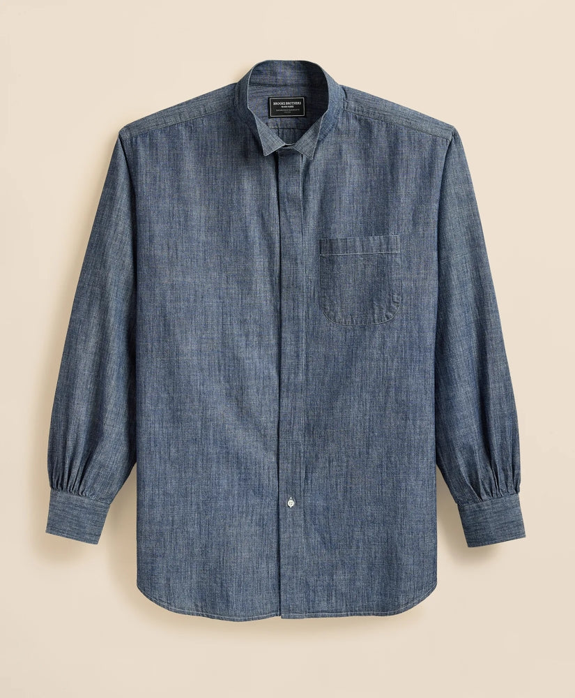 Brooks Brothers X Engineered Garments Cotton Chambray Wing Collar Oversized Dress Shirt | Brooks Brothers on sale