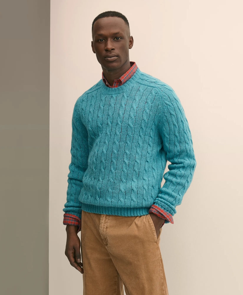 Cable Crewneck Sweater in Shetland Wool | Brooks Brothers on sale