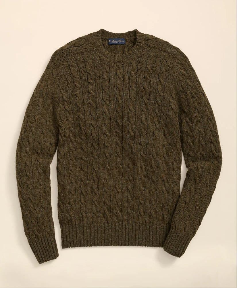Cable Crewneck Sweater in Shetland Wool | Brooks Brothers on sale