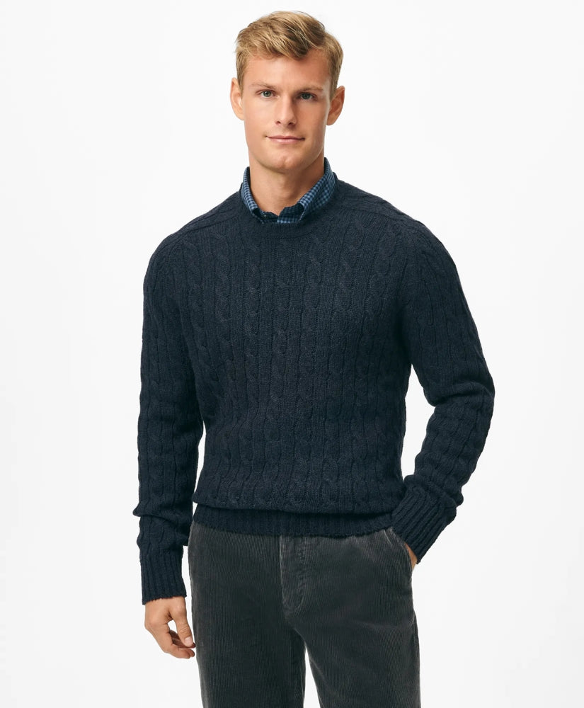Cable Crewneck Sweater in Shetland Wool | Brooks Brothers on sale