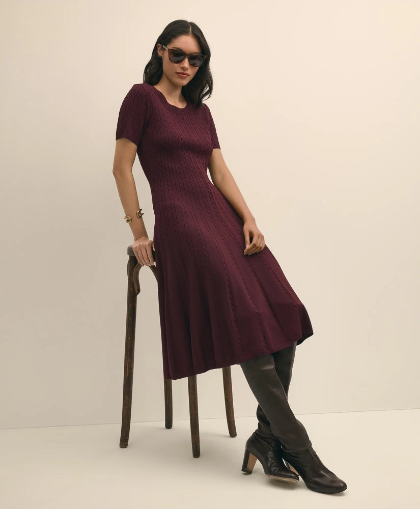 Cable-Knit Fit-and-Flare Sweater Dress | Brooks Brothers online shop