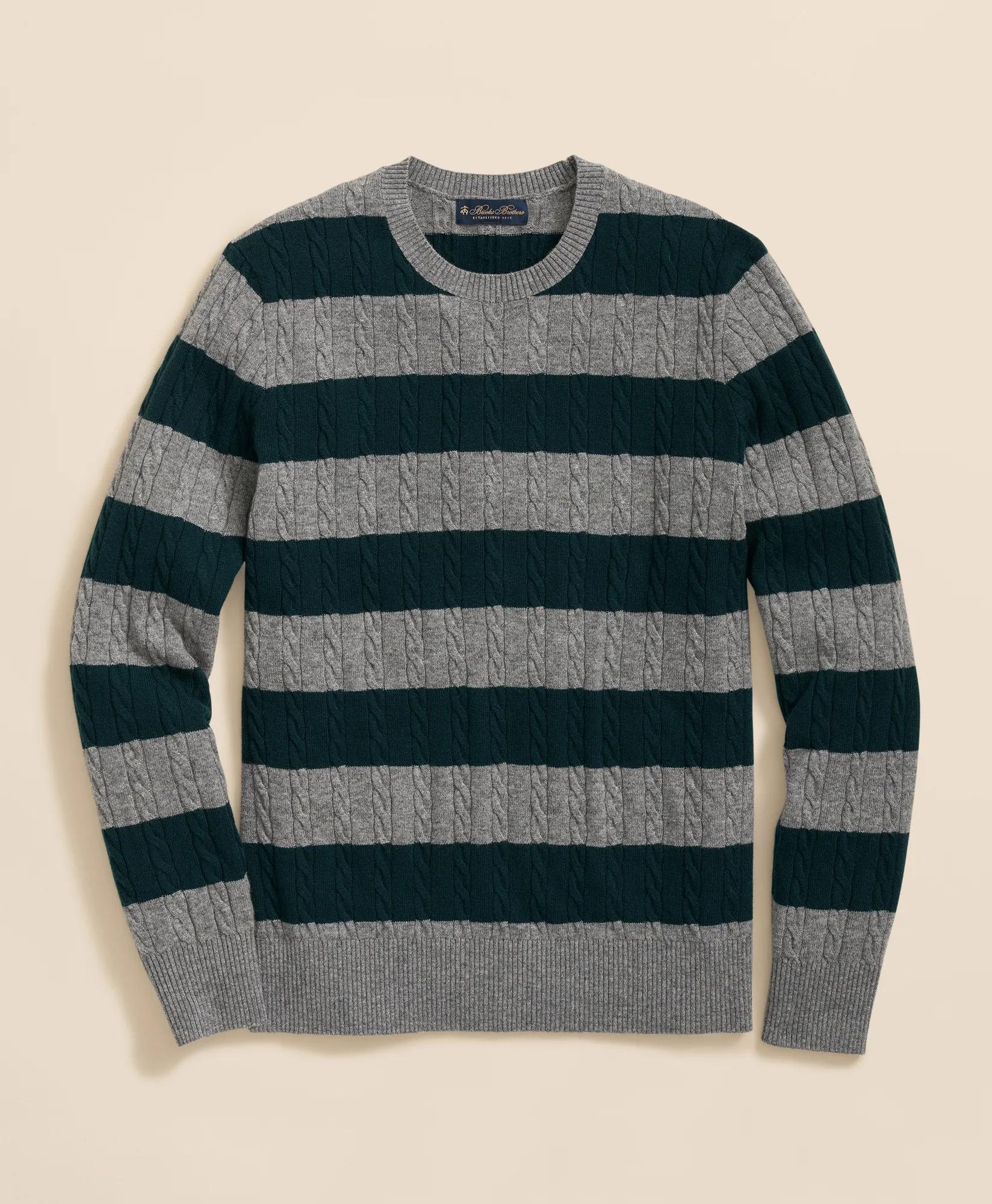 Cashmere Wool Cable-Knit Sweater in Rugby Stripe | Brooks Brothers online