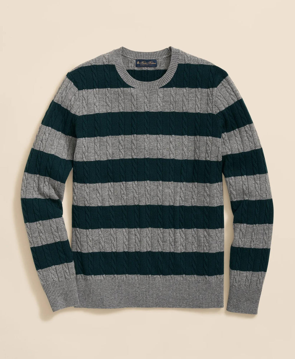 Cashmere Wool Cable-Knit Sweater in Rugby Stripe | Brooks Brothers online