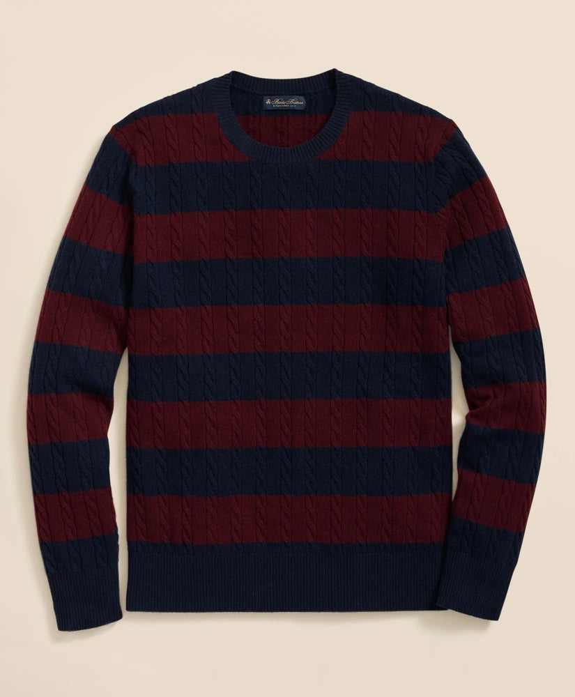 Cashmere Wool Cable-Knit Sweater in Rugby Stripe | Brooks Brothers online