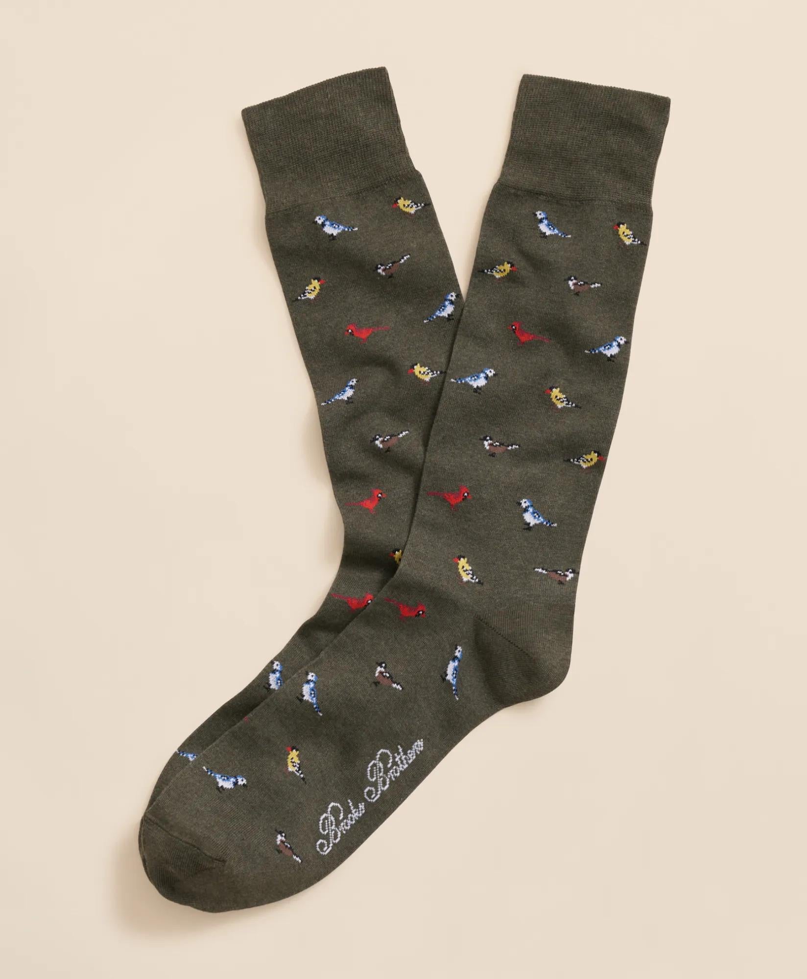 Cotton-Blend Bird Motif Socks | Brooks Brothers online