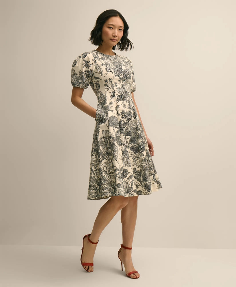 Cotton Blend Puff-Sleeve Floral Print Dress | Brooks Brothers discount
