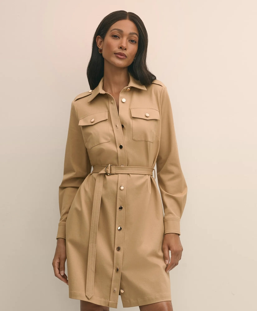 Cotton Blend Twill Belted Shirt Dress | Brooks Brothers on sale