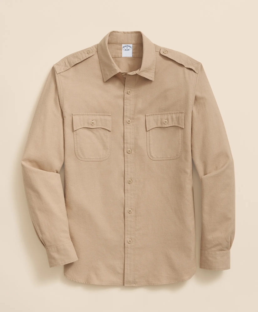 Cotton-Cashmere Flannel Military Sport Shirt | Brooks Brothers on sale