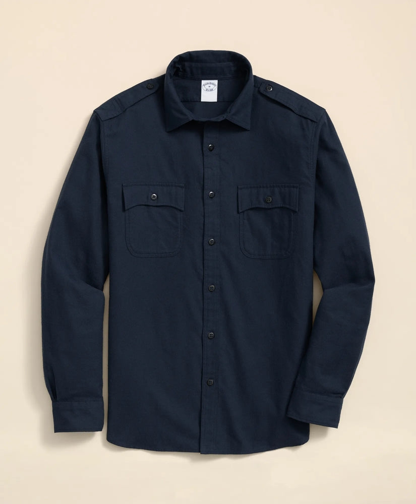 Cotton-Cashmere Flannel Military Sport Shirt | Brooks Brothers on sale