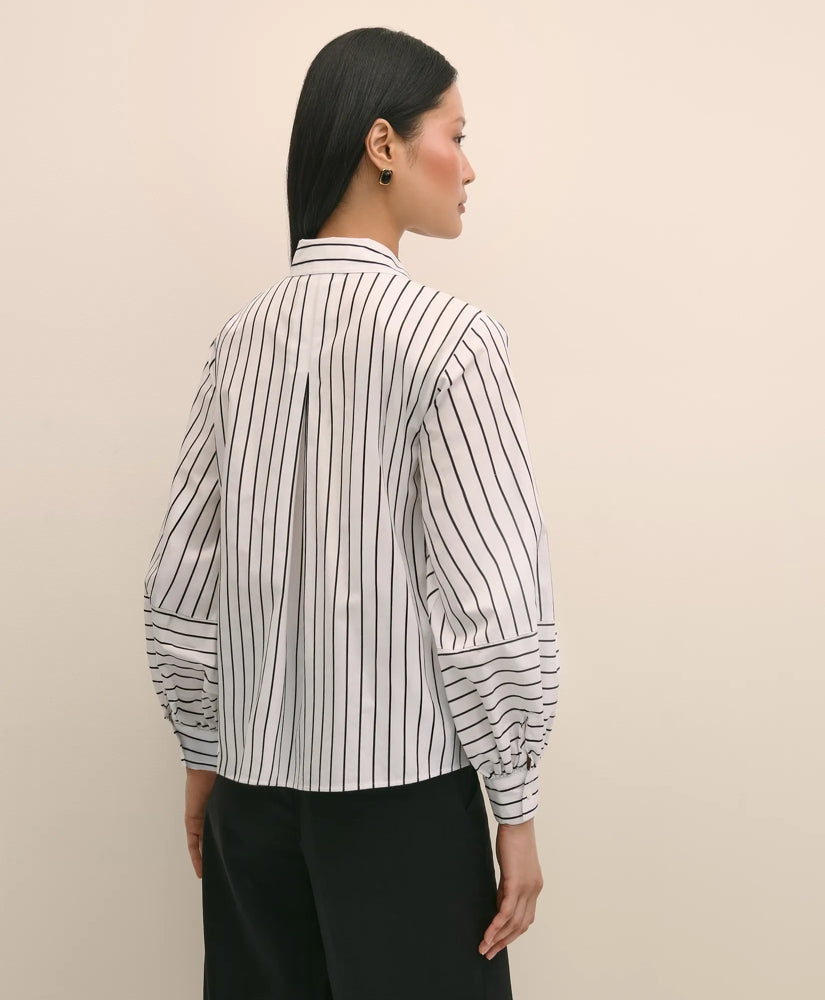 Cotton Poplin Contrast-Stripe Blouson Sleeve Shirt | Brooks Brothers online shop