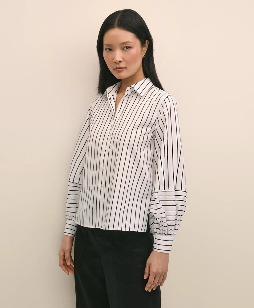 Cotton Poplin Contrast-Stripe Blouson Sleeve Shirt | Brooks Brothers online shop