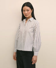Cotton Poplin Contrast-Stripe Blouson Sleeve Shirt | Brooks Brothers online shop