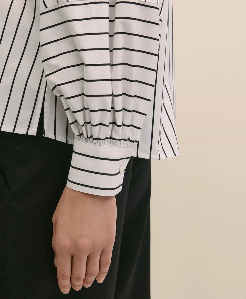 Cotton Poplin Contrast-Stripe Blouson Sleeve Shirt | Brooks Brothers online shop