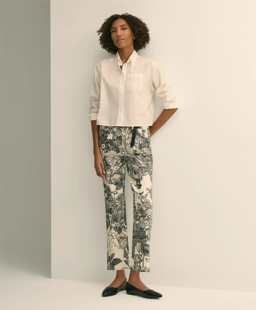 Cotton Floral Cropped Kick Flare Jeans | Brooks Brothers discount