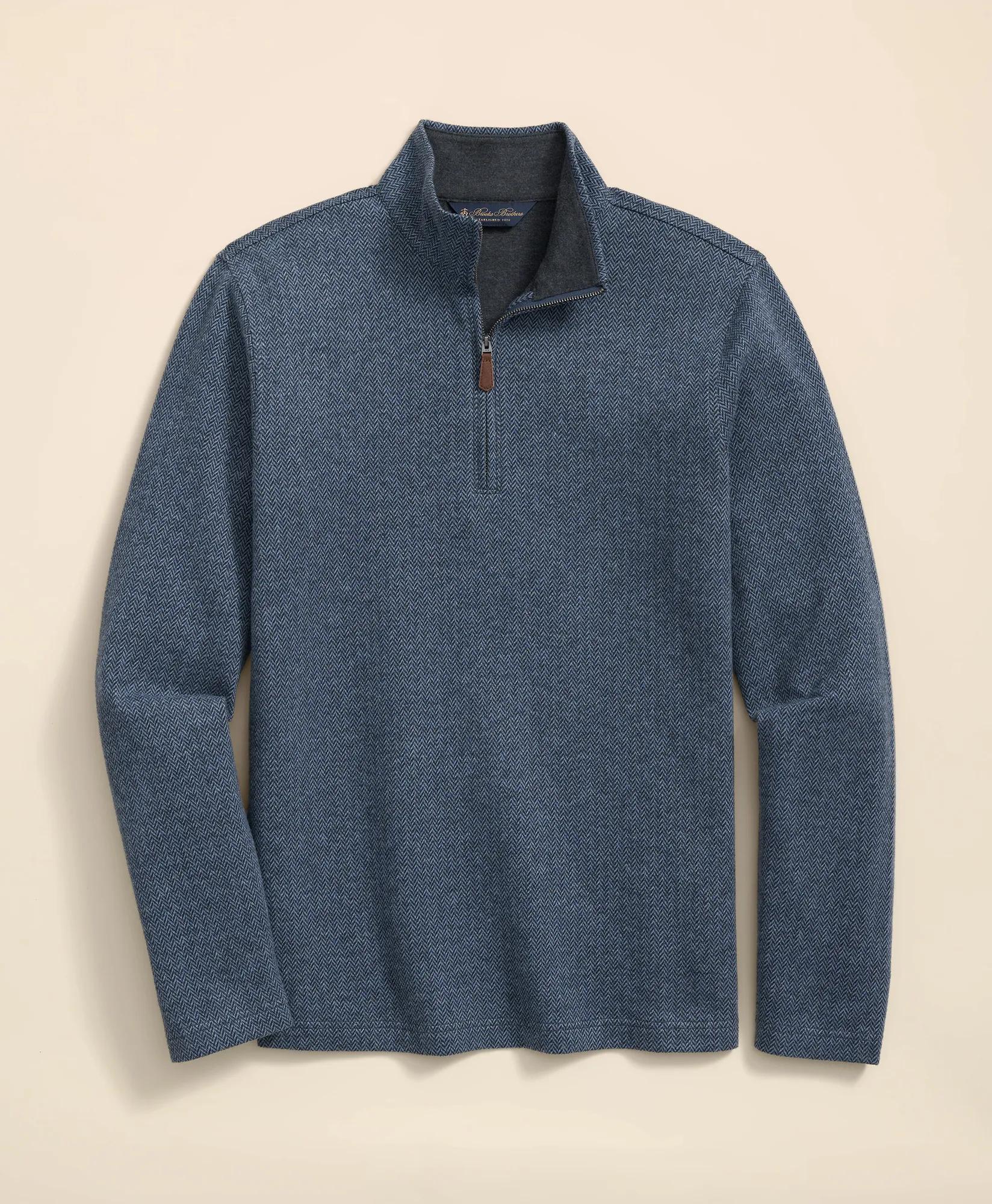 Cotton Herringbone Quarter-Zip | Brooks Brothers online shop